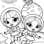 Bratz Fashion Icons on a Cosmic Adventure Coloring Page