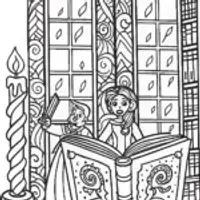 Belle and the Magical Library Quest Coloring Page