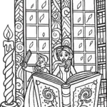 Belle and the Magical Library Quest Coloring Page