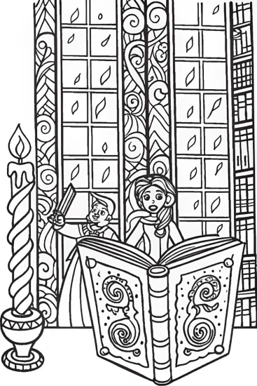 A coloring page of Belle and the Magical Library Quest Coloring Page
