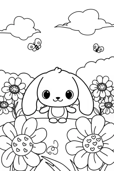A coloring page of Cinnamoroll’s Floating Garden Adventure Coloring Page