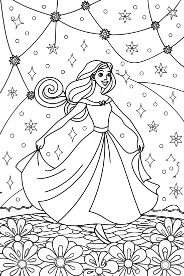 A coloring page of Jasmine’s Starry Dance Coloring Page