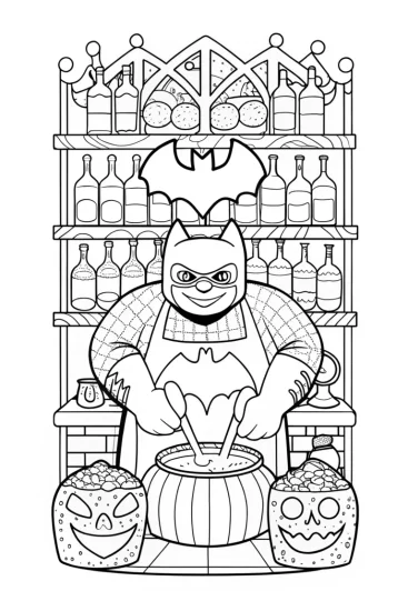 A coloring page of Batman and the Magical Bat-Brewery Coloring Page