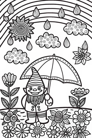 A coloring page of Gnome’s Enchanted Weather Garden Coloring Page