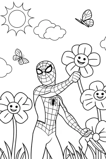 A coloring page of Miles Morales in the Technicolor Garden Coloring Page