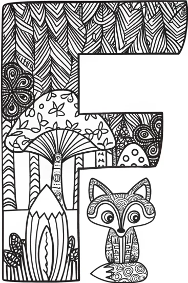 A coloring page of Fantasy Forest Letter ‘F’ Coloring Page