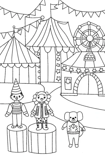A coloring page of Rainbow High’s Magical Fashion Carnival Coloring Page
