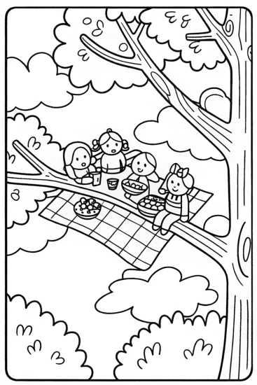 A coloring page of Rainbow High Adventure: Treetop Picnic Coloring Page