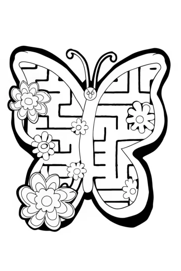 A coloring page of Butterfly’s Garden Labyrinth Coloring Page