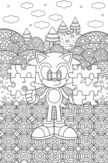 A coloring page of Sonic’s Puzzle Adventure Coloring Page
