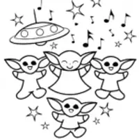 Baby Yoda’s Cosmic Dance Party Coloring Page