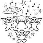 Baby Yoda’s Cosmic Dance Party Coloring Page