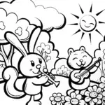 Summer Concert Coloring Page with Rabbit and Squirrel