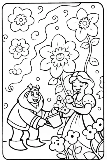 A coloring page of The Beast’s Enchanted Garden Coloring Page