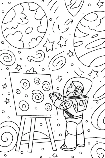 A coloring page of Buzz Lightyear’s Cosmic Art Adventure Coloring Page