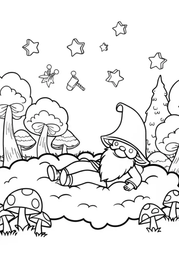 A coloring page of Gnome’s Magical Dreamscape Coloring Page