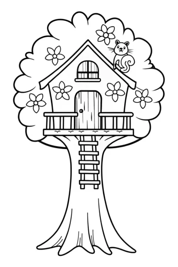 A coloring page of The Magical Treehouse Adventure Coloring Page