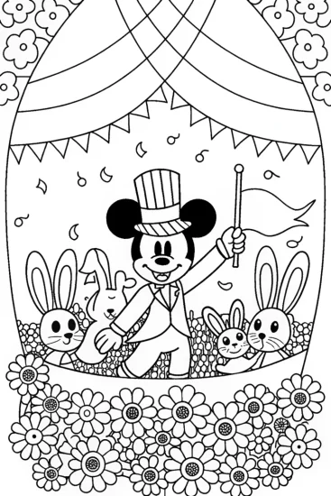 A coloring page of Mickey Mouse Magical Garden Parade Coloring Page