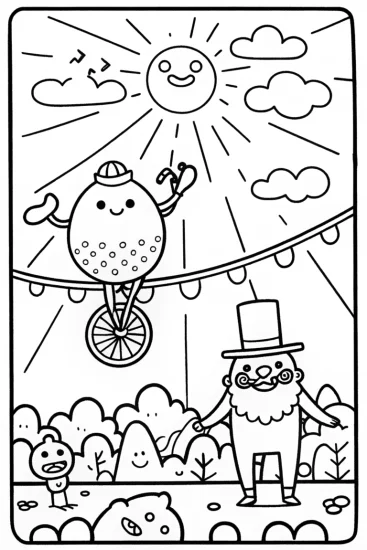 A coloring page of Monster Parade on a Tightrope Coloring Page