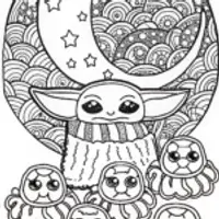 Baby Yoda’s Starry Sleepover Coloring Page