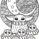 Baby Yoda’s Starry Sleepover Coloring Page