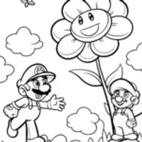 Mario and Luigi’s Adventure in the Sky Garden Coloring Page