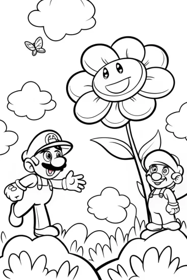 A coloring page of Mario and Luigi’s Adventure in the Sky Garden Coloring Page