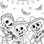 Cheerful Skeletons Halloween Coloring Page
