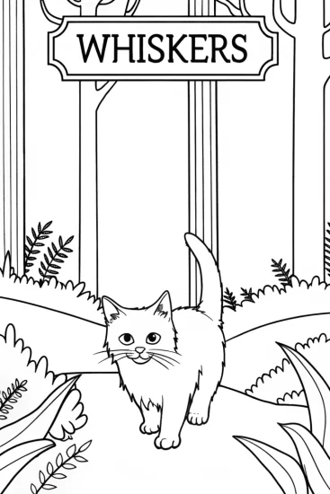 A coloring page of Whiskers’ Adventure in the Enchanted Forest Coloring Page