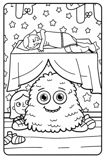 A coloring page of Monster Under the Bed Coloring Page