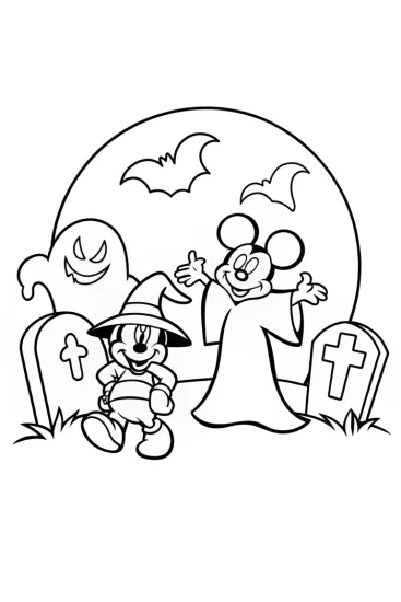 A coloring page of Mickey Mouse and Friends Halloween Coloring Page