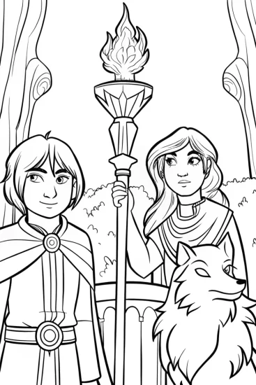 A coloring page of The Enchanted Battle of the Beasts Coloring Page