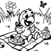 The Playful Parrot’s Picnic Coloring Page