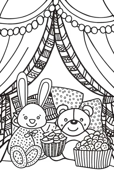 A coloring page of Snuggly Sleepover Friends Coloring Page
