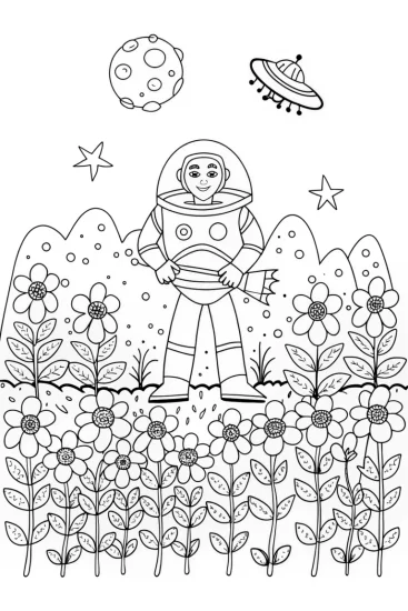 A coloring page of Buzz Lightyear’s Galactic Gardening Adventure Coloring Page