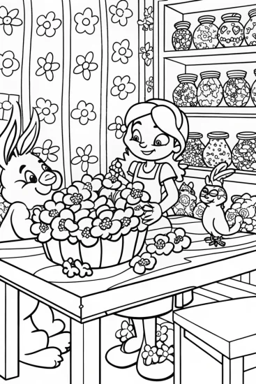 A coloring page of Jasmine’s Secret Flower Studio Coloring Page