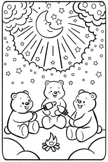A coloring page of Care Bears’ Cosmic Camping Adventure Coloring Page