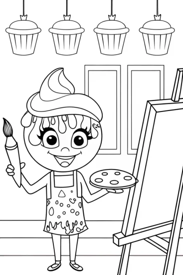 A coloring page of Cupcake Chic’s Art Studio Adventure Coloring Page