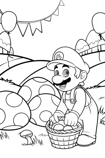 A coloring page of Mario’s Mushroom Harvest Festival Coloring Page