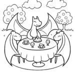 Charizard’s Magical Tea Party Coloring Page