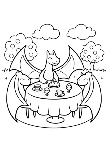 A coloring page of Charizard’s Magical Tea Party Coloring Page