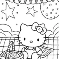 Hello Kitty’s Starry Night Picnic Coloring Page
