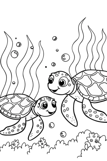 A coloring page of Tranquil Turtles Coloring Page