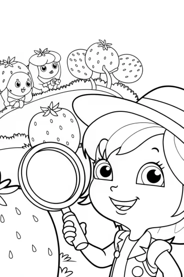 A coloring page of Strawberry Shortcake in the berry patch quest