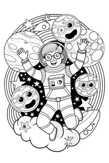 A coloring page of Blippi’s Magical Space Adventure Coloring Page