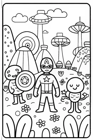 A coloring page of Captain America’s Galactic Challenge Coloring Page