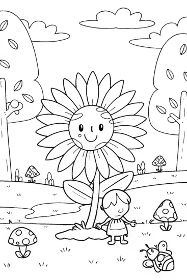 A coloring page of Summer Garden Adventure Coloring Page