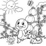 Charmander’s Magical Garden Adventure Coloring Page