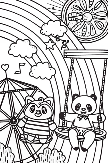A coloring page of Rainbow Friends at the Starry Carnival Coloring Page