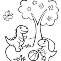 Friendly Dinosaurs Playing in the Park Coloring Page
